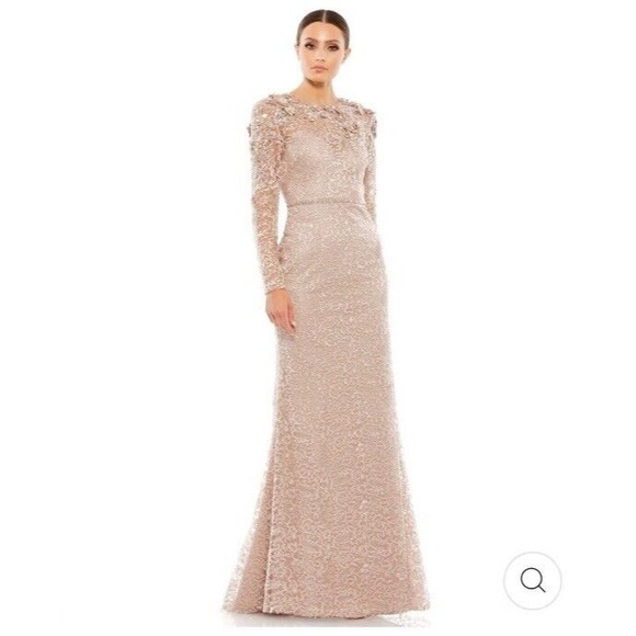 MAC‎ DUGGAL 11217 Embellished Long Sleeve Lace Gown Size 12 $898